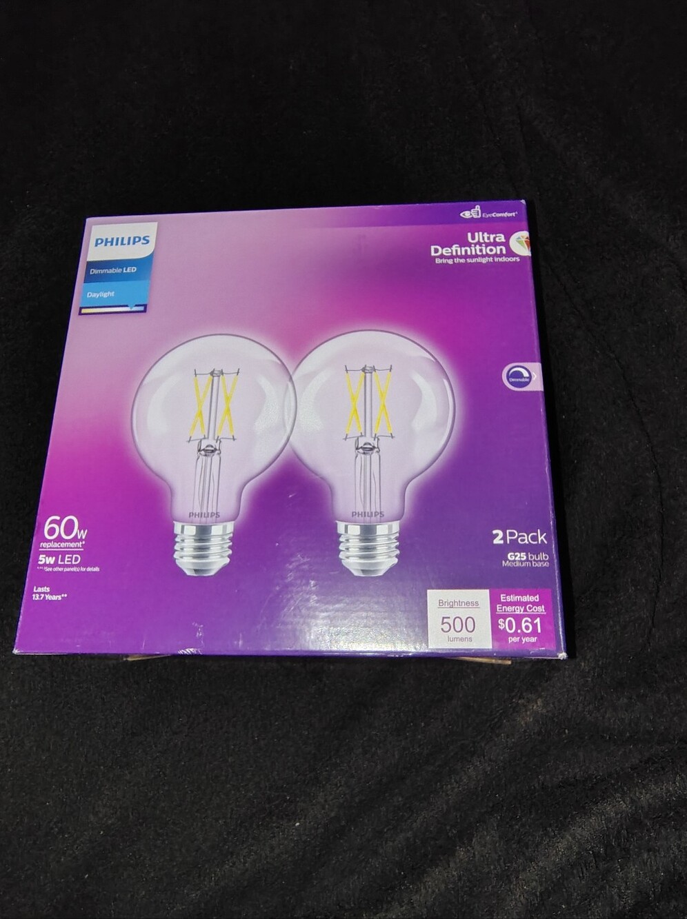 Phillips Dimmable G25 bulb E26 standard medium base 60 Watt Light Bulb 2 pack